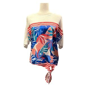 Tribal Jeans Art Bazaar PicassoBlue Tropical Floral Tie Knit Top Women S NWT